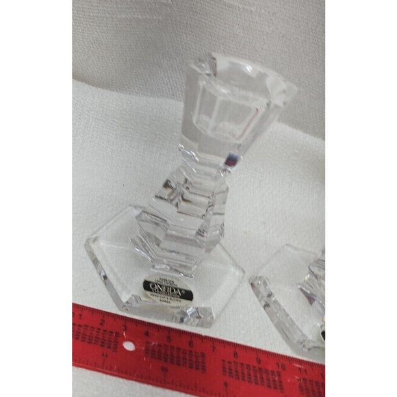 Vintage Rare Oneida Lead Crystal Set 2 Candlesticks Candle Holders - Picture 3 of 12